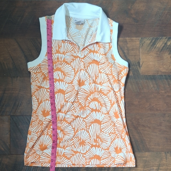 Tommy Bahama Orange Patterned Sleeveless Golf Polo Half Zip, US S - Picture 7 of 7